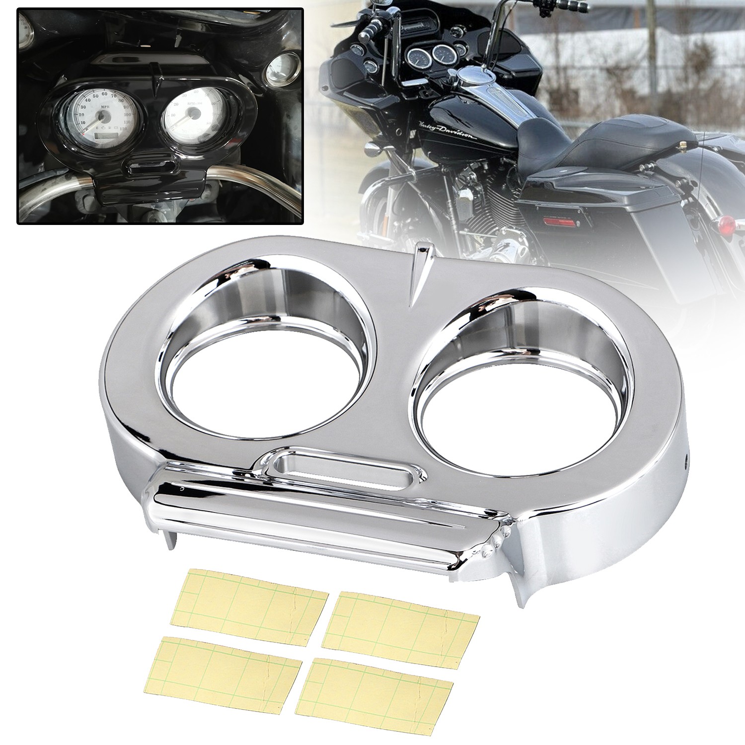 Chrome ABS Gauge Cover Nacelle Housing Fairing For Harley Road Glide 1998-2013
