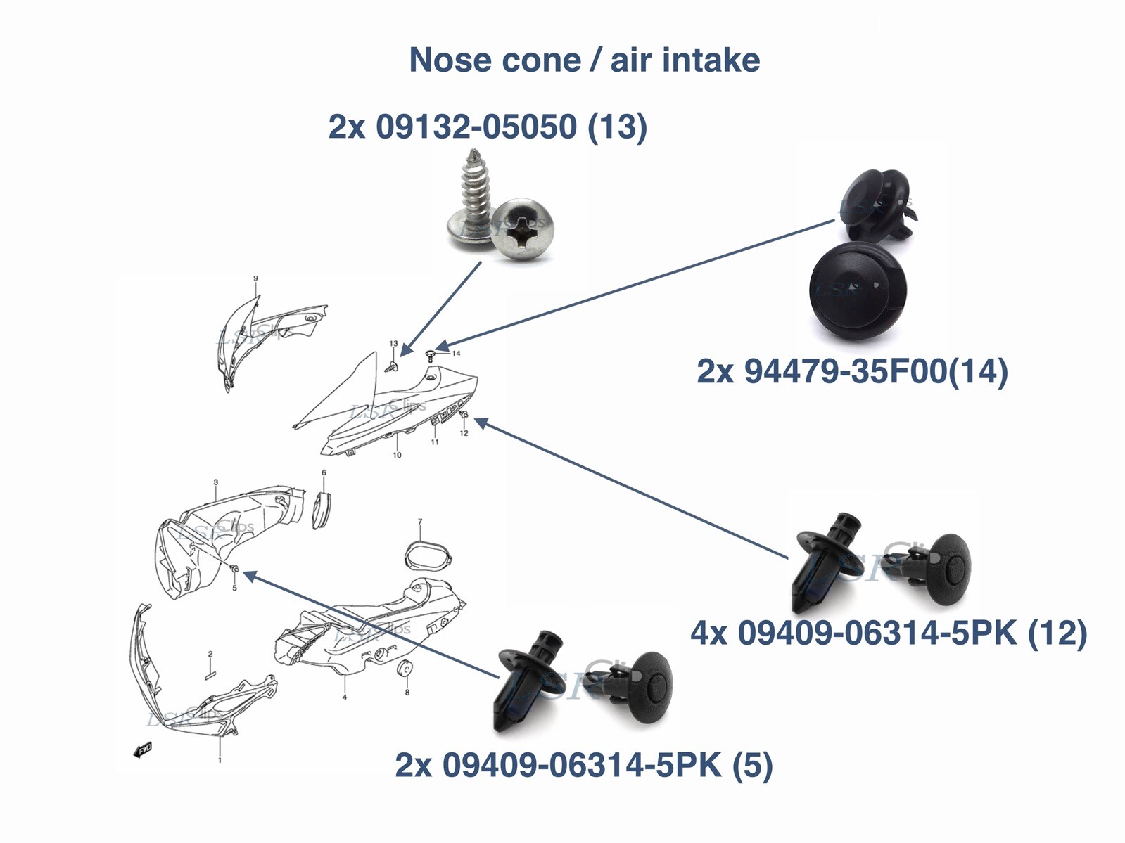 GSX-R 600 2011-2018 fairing bolts kit with clips & rubber grommets rubber nuts