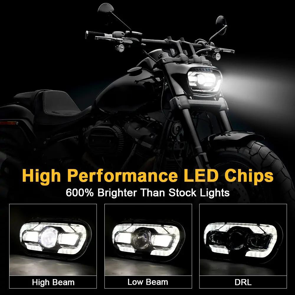 DOT 120W LED Headlight High Low Sealed Beam Black With Halo DRL For FatBob 08-19