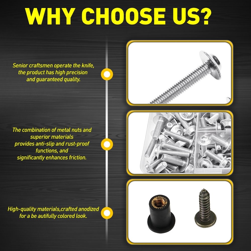194-1940x Aluminum Motorcycle Fairing Bolts Bodywork Screw Kit Nuts Clips Silver