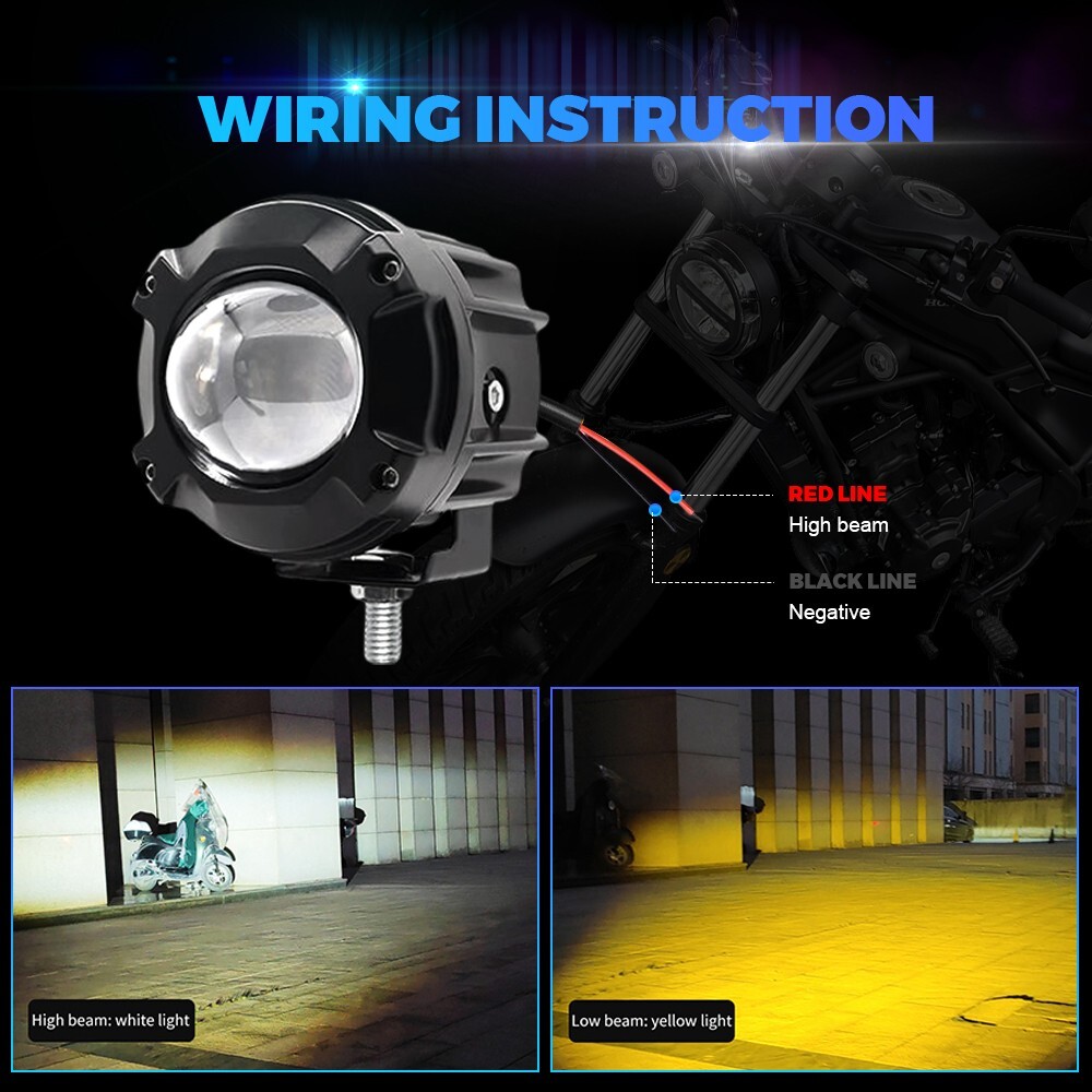 2X 60W LED Spot Light Motorcycle Headlight Driving Fog Lamp Yellow/White Strobe