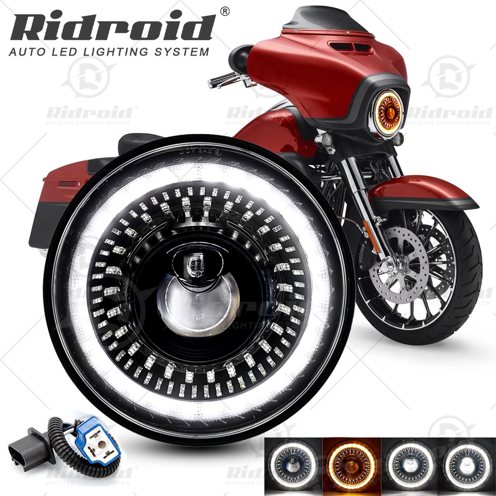 7″inch Round LED Motorcycle Headlight Hi/Lo Beam Turn Signal DRL Lamp For Harley