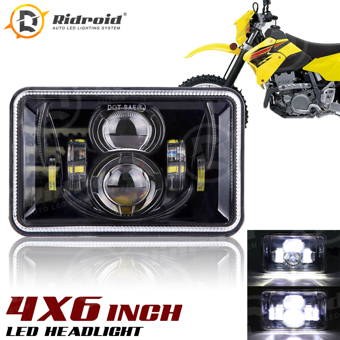 For Suzuki DRZ400SM DRZ400S DRZ400 4×6 LED Headlight Projector Hi/Lo Sealed Beam
