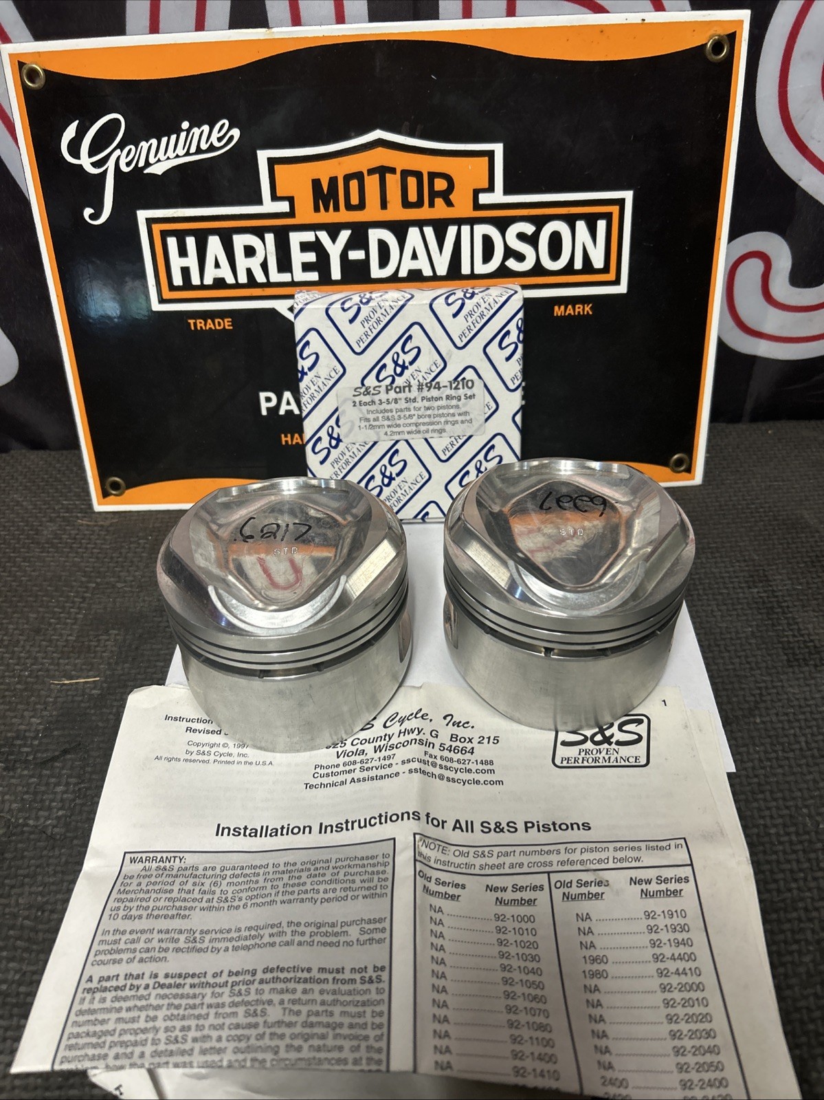 NOS Open Box S&S Cycle Forged Piston Kit 96ci. Standard Bore 3 5/8in