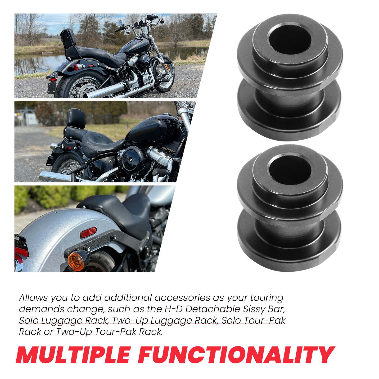 Black HoldFast Sissy Bar Docking Hardware Kit for Harley 2018-2025 Models