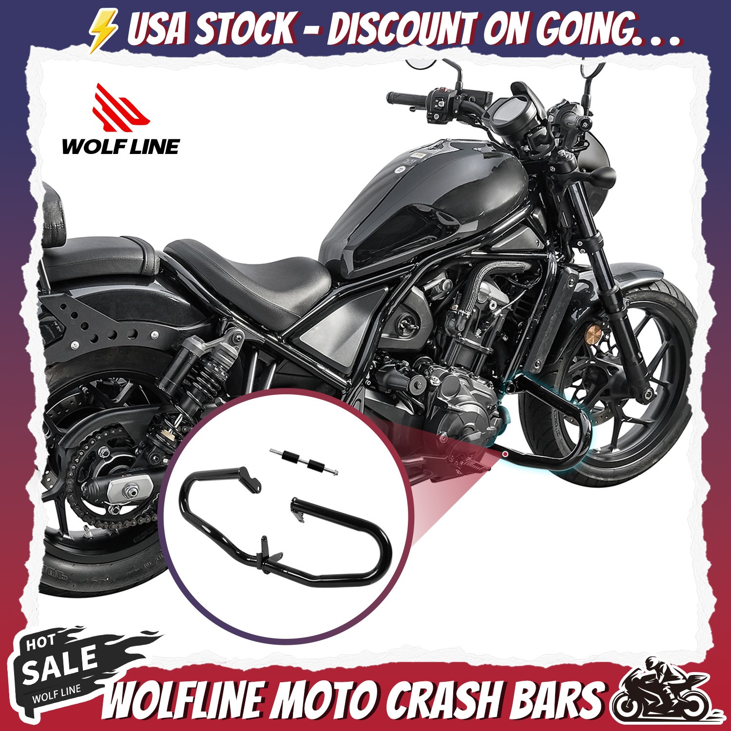 Wolfline Moto Engine Guards Frame Bumper Crash Bars For Rebel CMX 1100 2021-2025