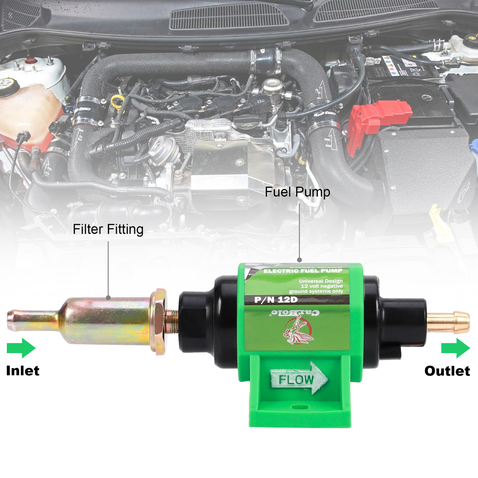 Universal Fuel Pump 35GPH 3/8 inch Inlet Outlet Diesel Transfer Pump 4-7PSI 12V