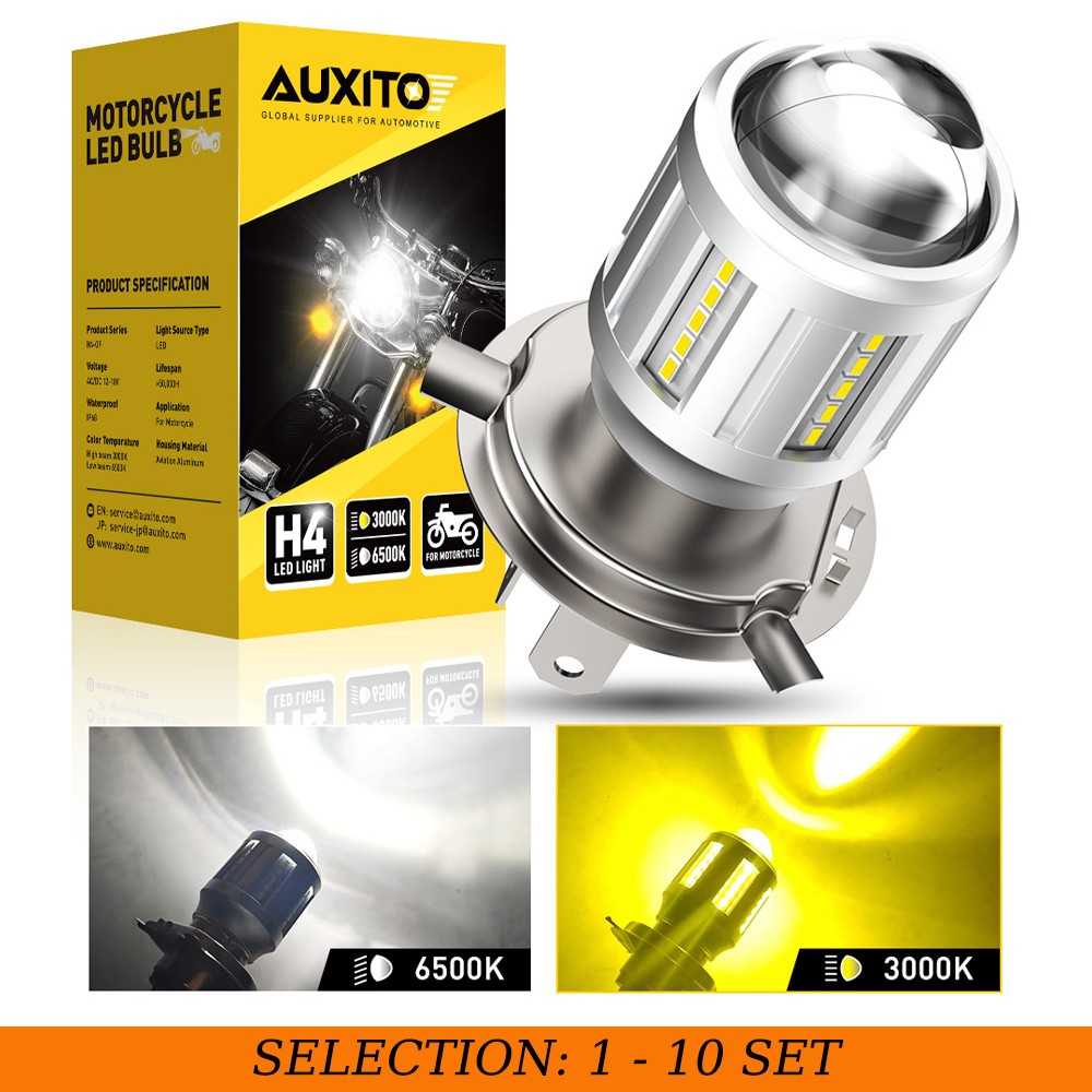 1-10 Motorcycle H4 LED Headlight High Low Beam Bulb White Amber Plug&Play AUXITO