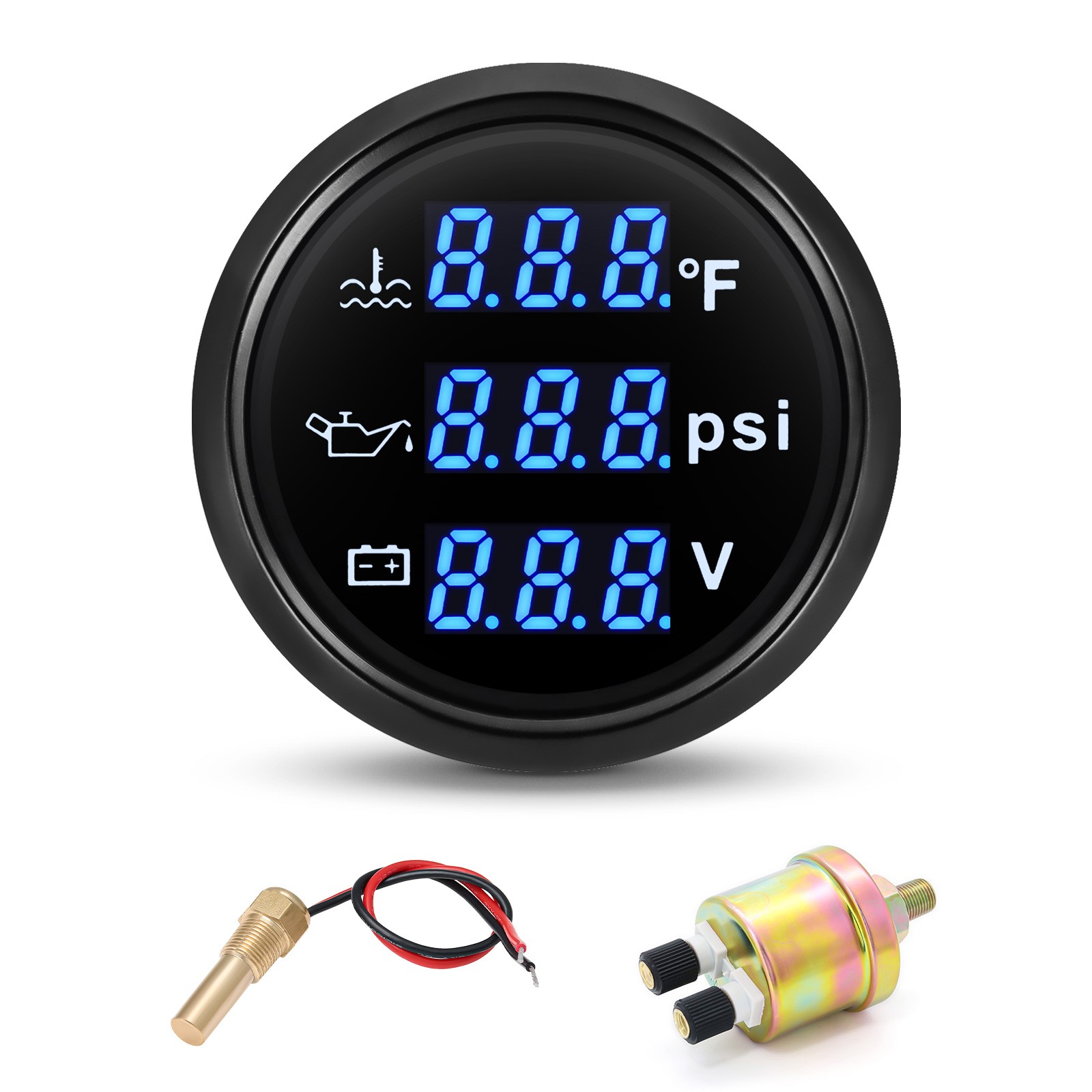 52mm Boat Car 3in 1 Gauge Digital Water Temp Oil Pressure Voltmeter with Senders