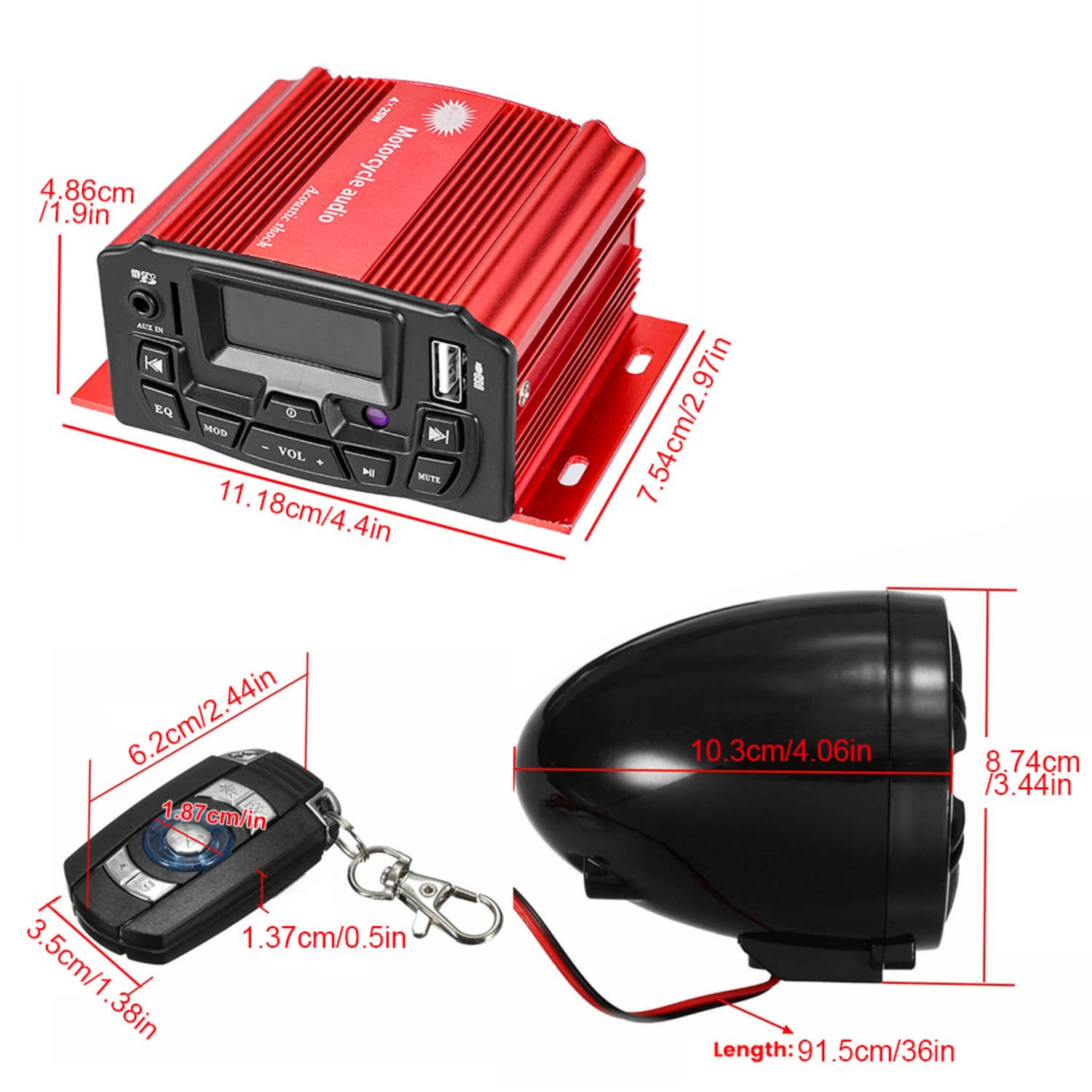 Bluetooth Motorcycle Audio Speakers Kit 4 Wheeler Stereo ATV AUX System FM Radio