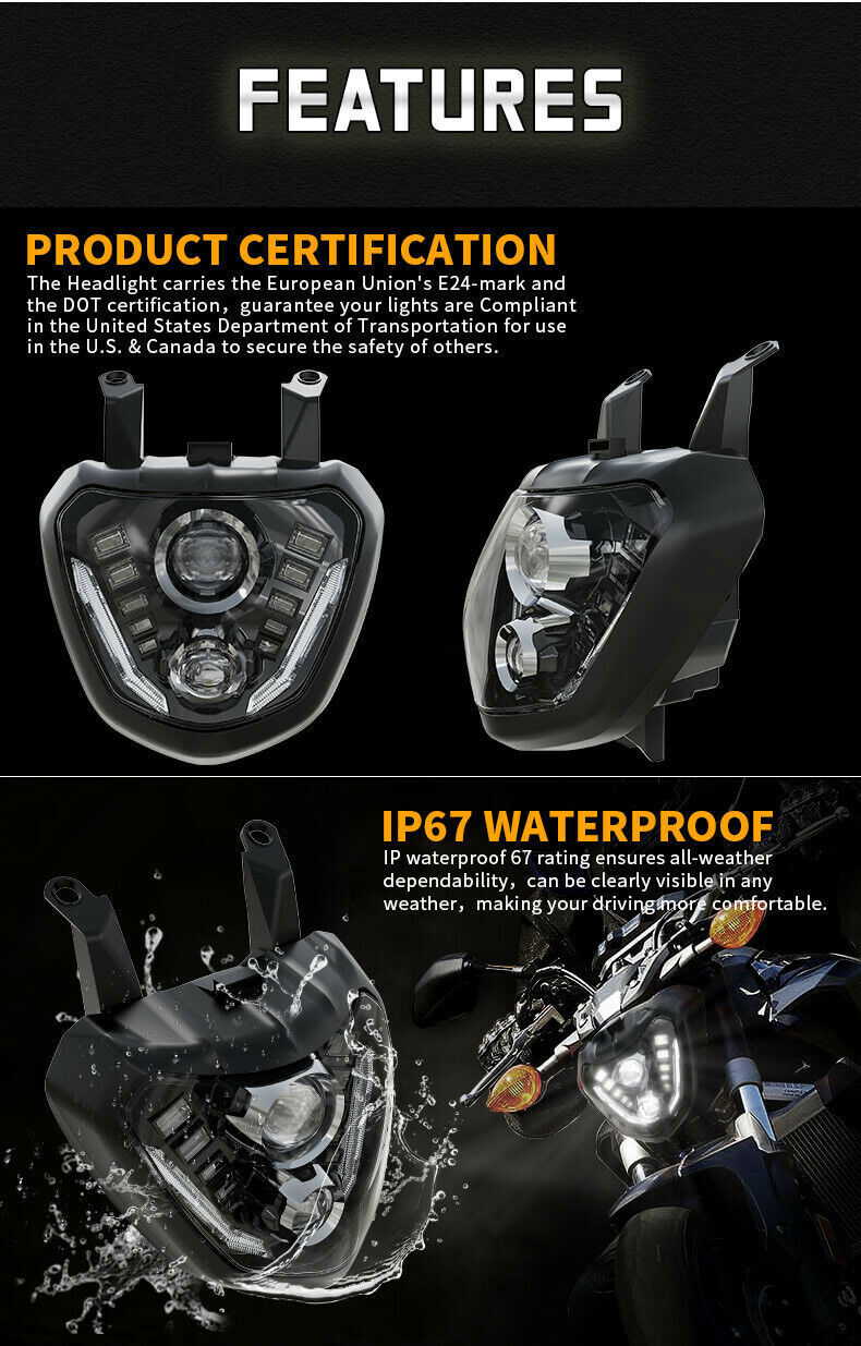 LED Headlight Halo DRL High/Low Beam For Yamaha MT 07 FZ 07 MT07 FZ07 Motorcycle