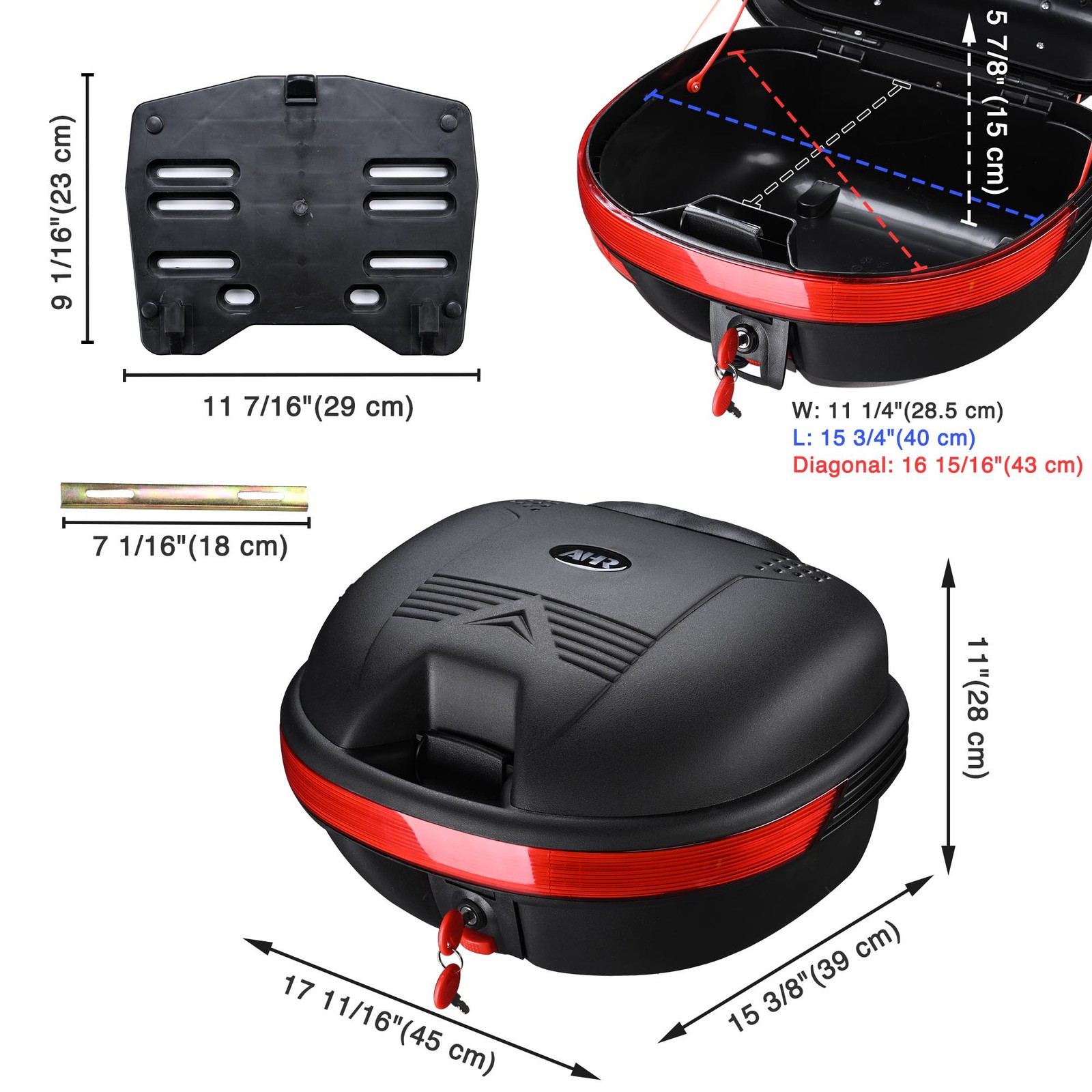 Universal 30L Motorcycle Tail Box Scooter Luggage Key Storage Carrier Trunk Case