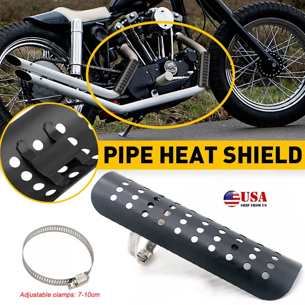 Black Aluminum Motorcycle Motorbike Pipe Exhaust Heat Shield with 7-10cm Clamps