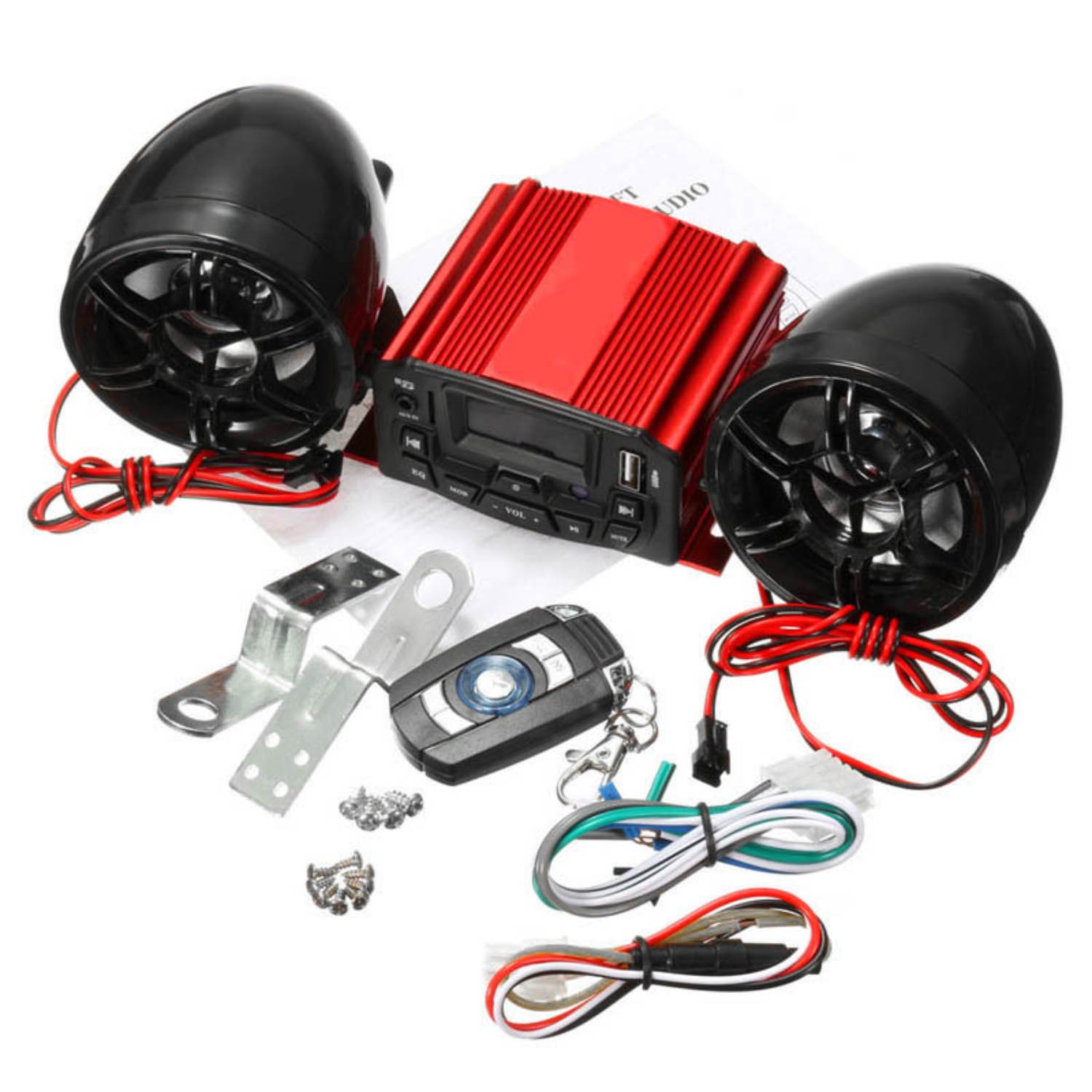 Bluetooth Motorcycle Audio Speakers Kit 4 Wheeler Stereo ATV AUX System FM Radio