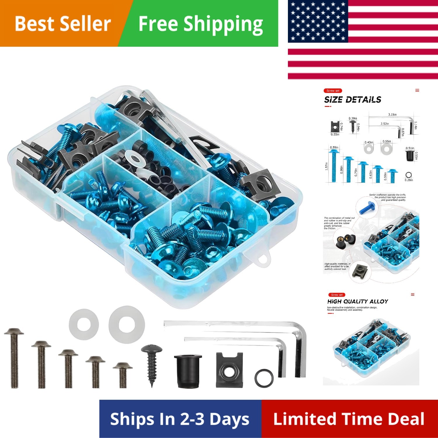 Motorcycle Fairing Bolt Kit, 177pcs M5 M6 Motorcycle Windscreen Screws, Alumi…