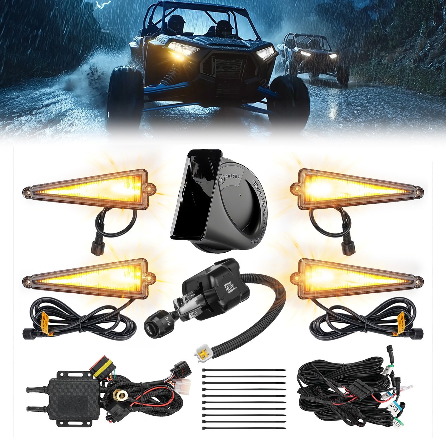 Triangle UTV Turn Signal Light Set Street Legal Kit w/ Toggle Column Switch Horn