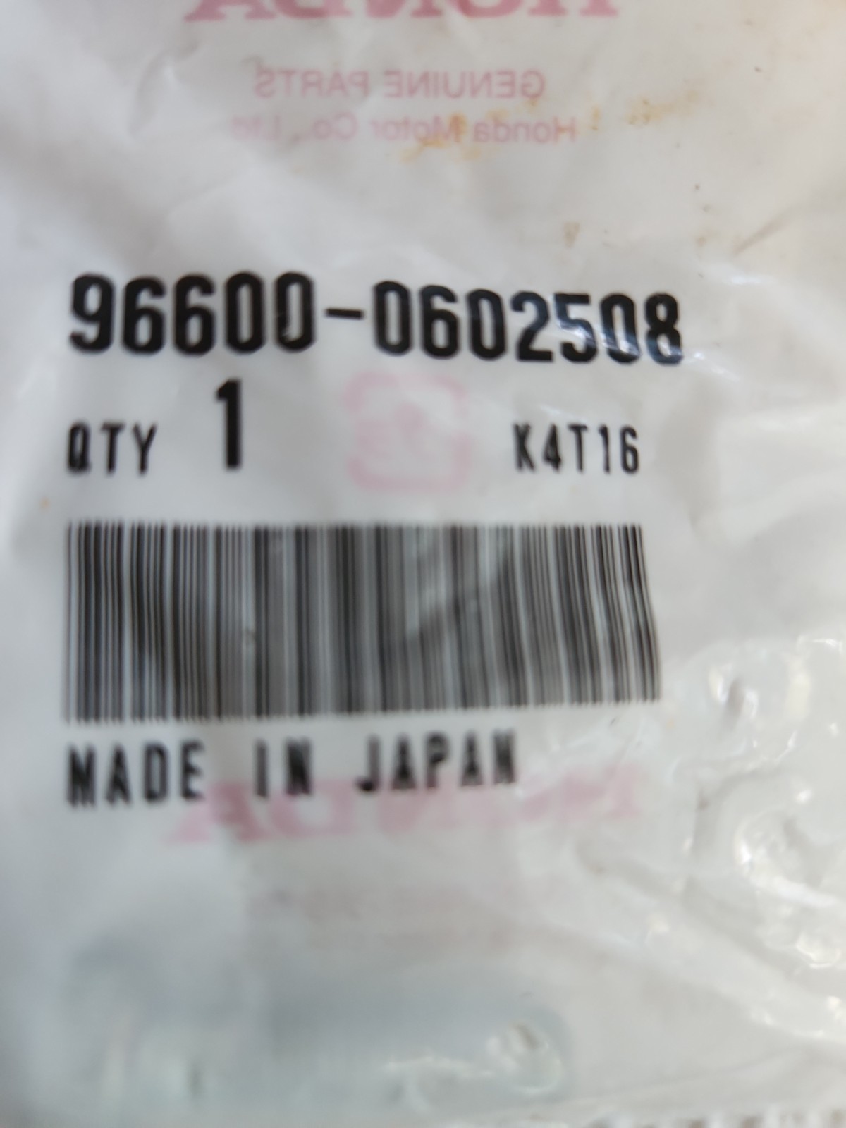 Honda Genuine 96600 0602508 Bolt 6mm X 1.0 Thread Count Total Length 1.220in