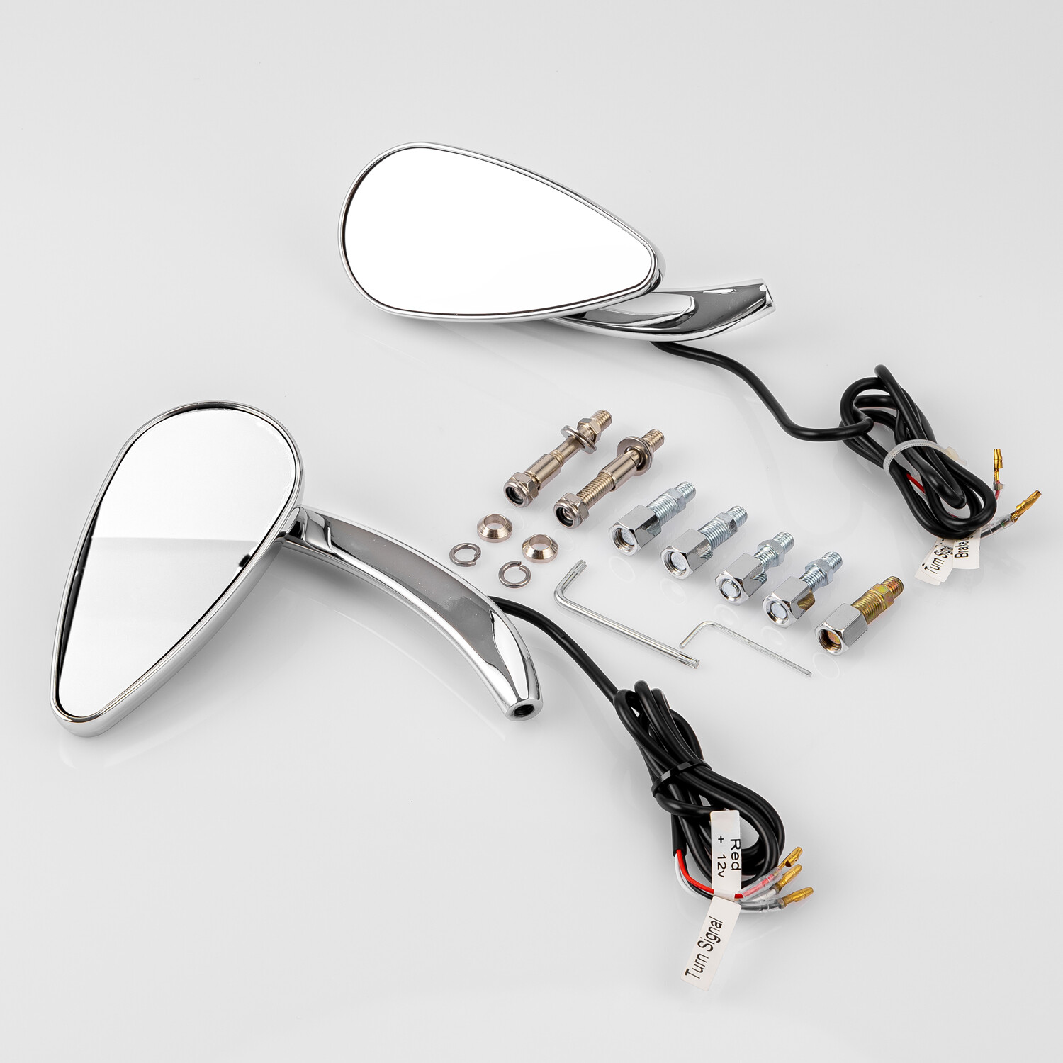 8mm 10mm Motorcycle Mirrors with Brake & Turn Signal Rear LED Mirror Teardrop