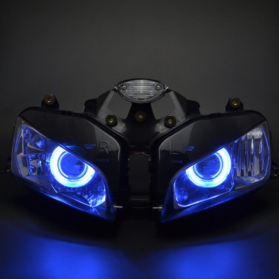 Fully Assembled Headlight Headlamp Blue Angel Eye For Honda CBR600RR 2003-2006