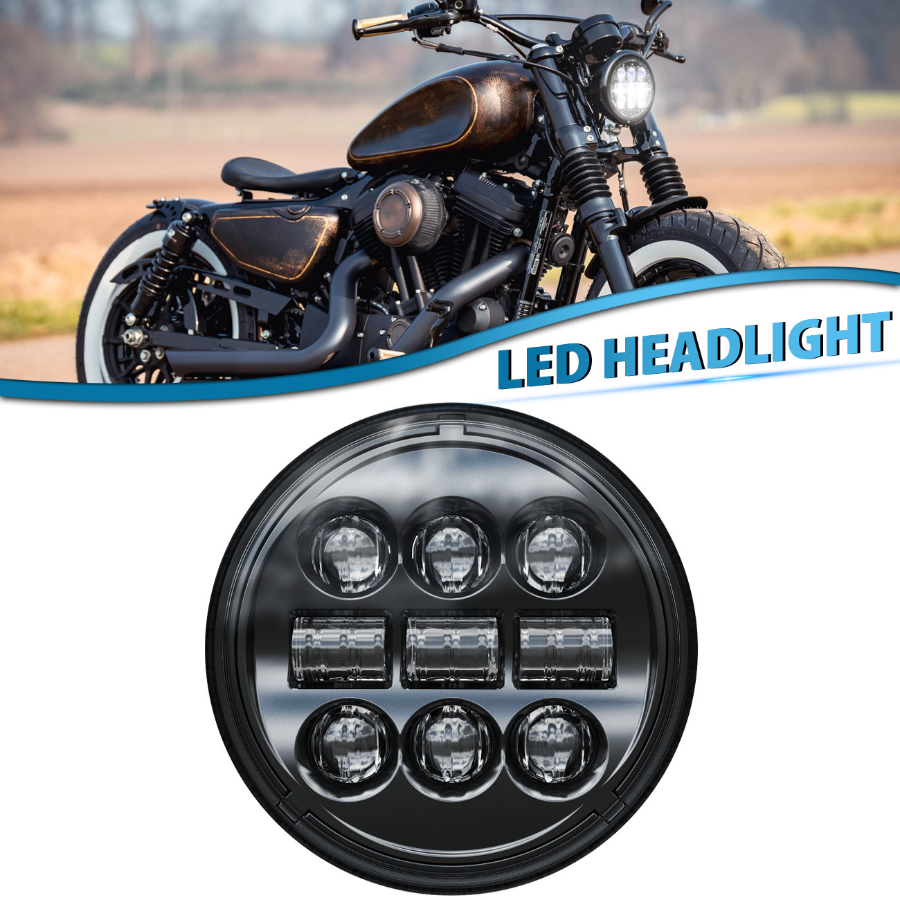 5.75″ 5 3/4 INCH LED HEADLIGHT HIGH LOW BEAM PROJECTOR FOR DYNA XL883 XL1200