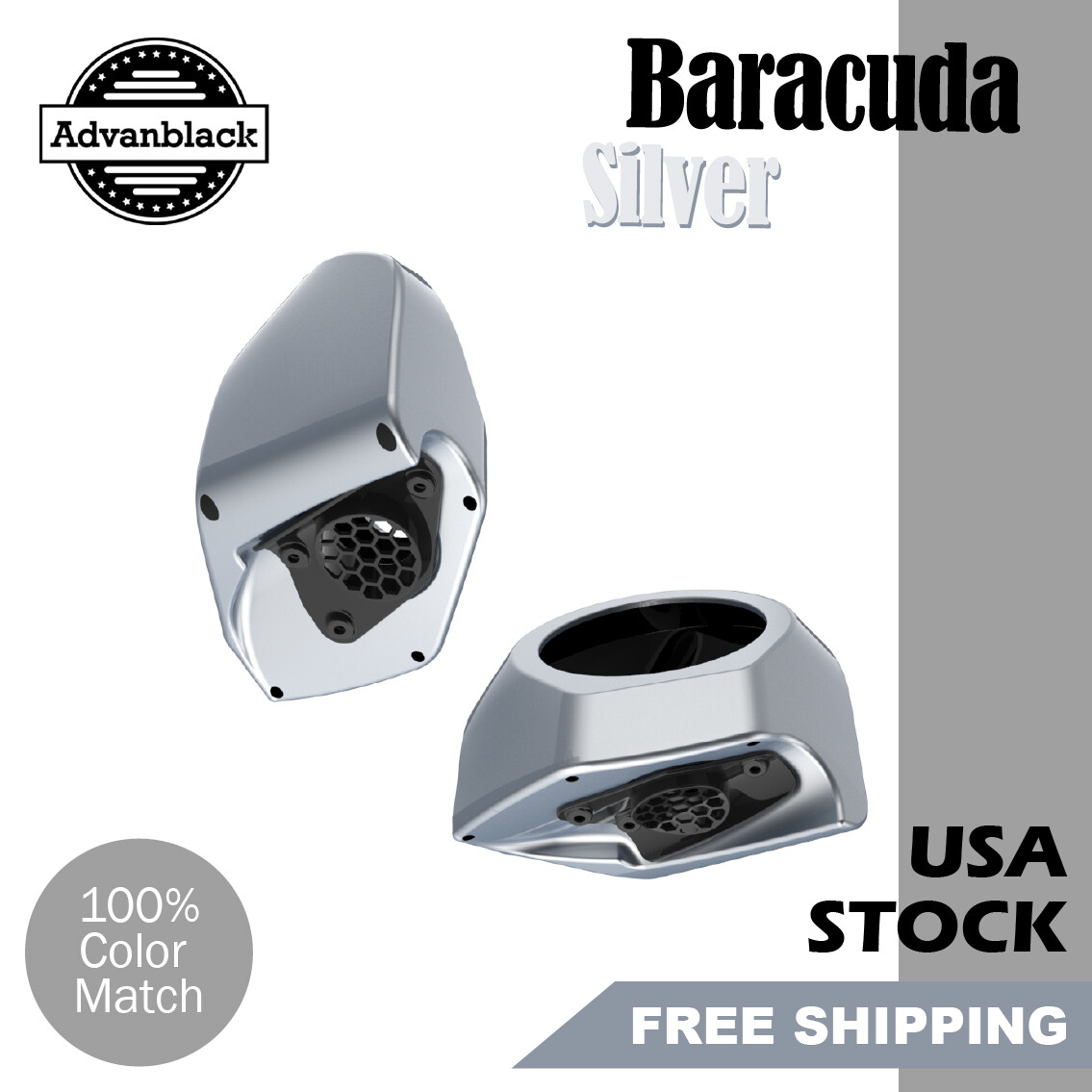 6.5 inches Speaker Pods BARRACUDA SILVER Fits Advanblack & Harley King Tour Pack