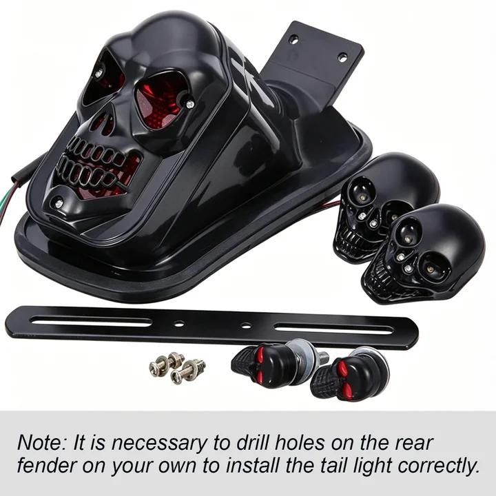 Skull Motorcycle Tail Brake Stop Light W/2 LED Turn Signal Lamp For Harley Honda