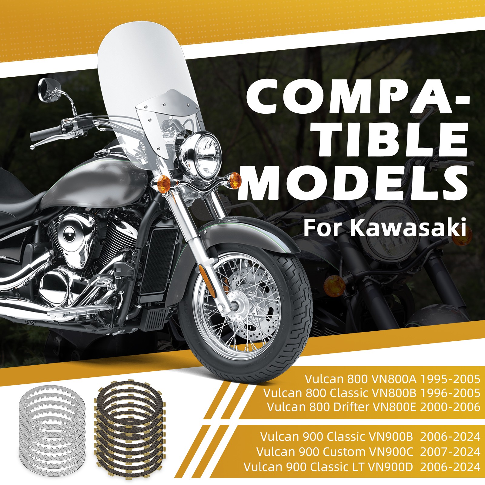 Clutch Friction Steel Plates & Gasket Oil Filter for Kawasaki Vulcan VN800 VN900