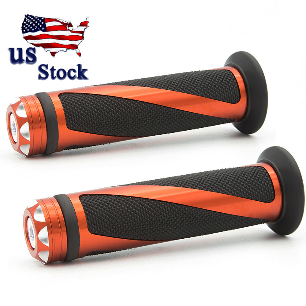 Motorcycle Orange Bicycle Hand Grip Autobike Handlebar Handle Bar Rubber 1xPair