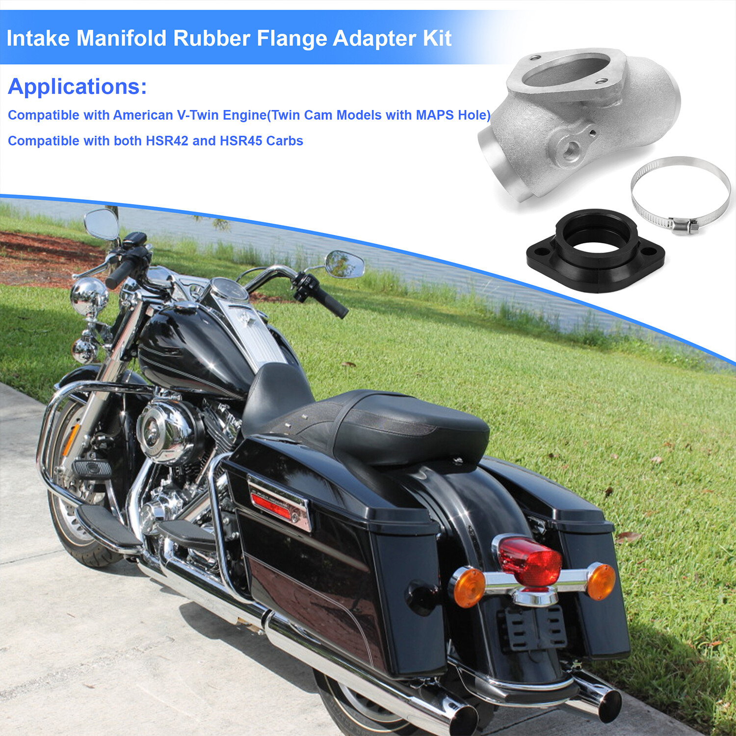 Intake Manifold Rubber Flange Adapter Kit HS42/061-45TC For Harley-Davidson Twin