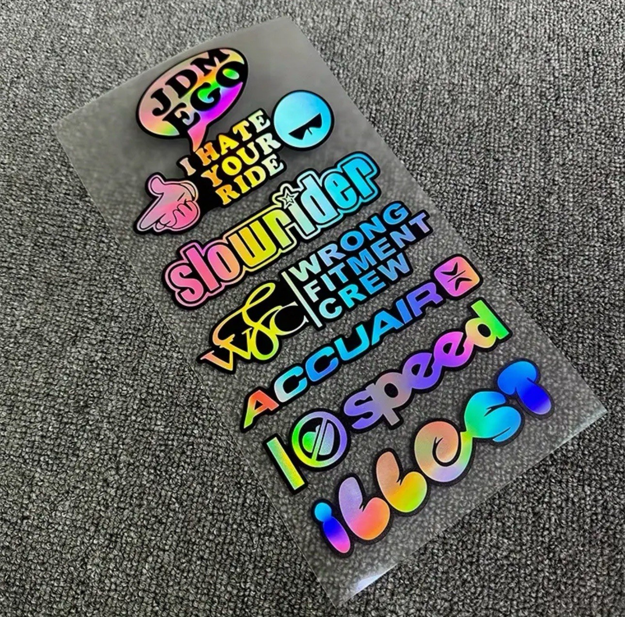 7 PACK HOLOGRAPHIC Laser Motorcycle Racing Race Helmet JDM 6” Decal Sticker Set