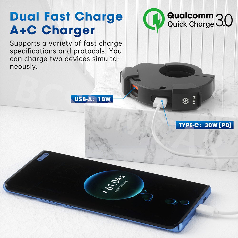 48W Fast Charging Motorcycle Handlebar Phone Charger QC3.0 Type C USB Adapter