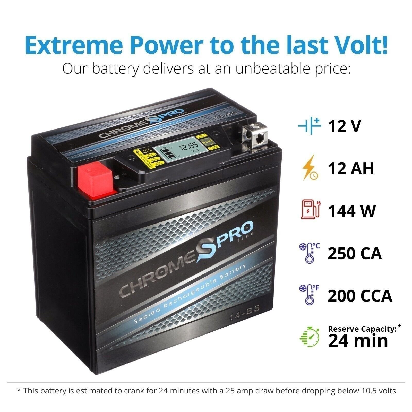 YTX14-BS Chrome Pro Series High Performance ATV Powersport iGel Battery