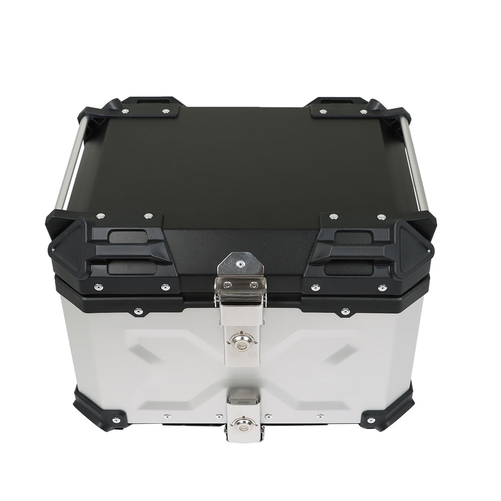 Motorcycle Silver Trunk Rear Tour Tail Box Luggage Aluminum Top Case Storage 45L