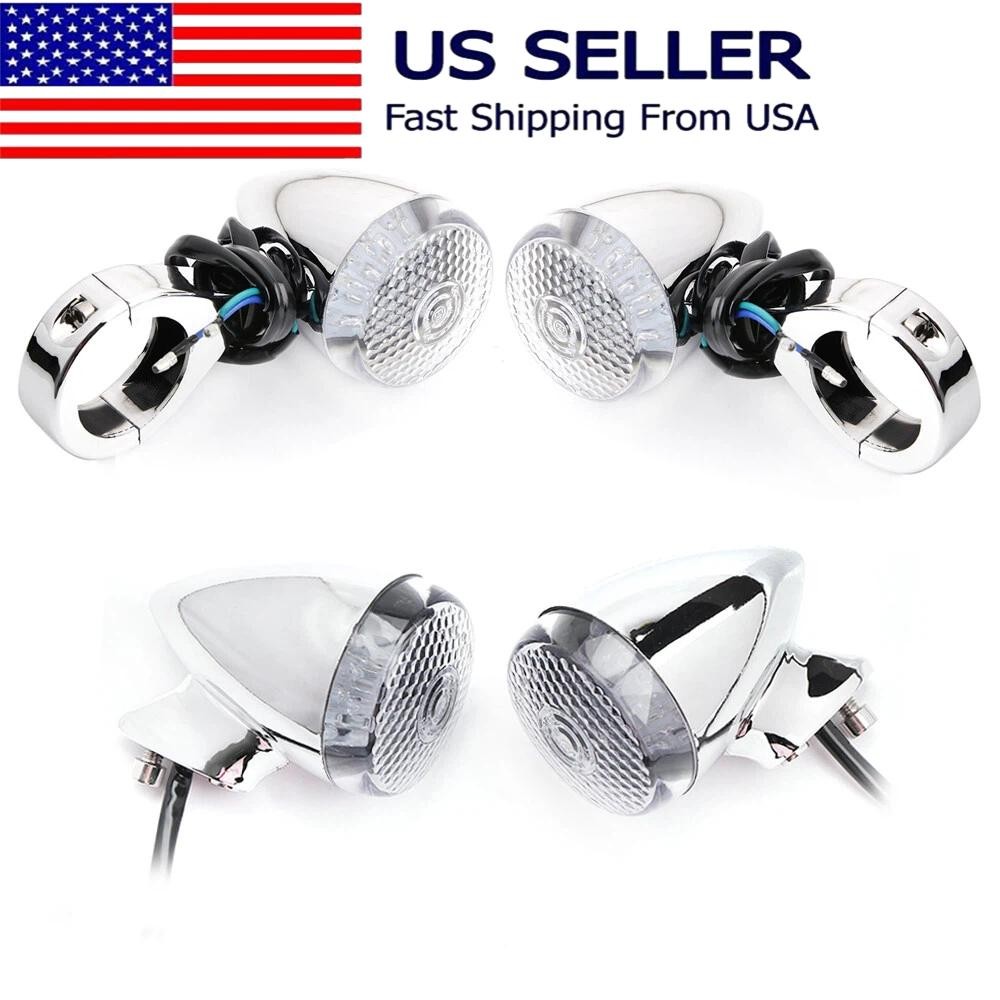 1 Set 4pcs Front Rear Motorcycle LED Turn Signal Lights Chrome For All Harley