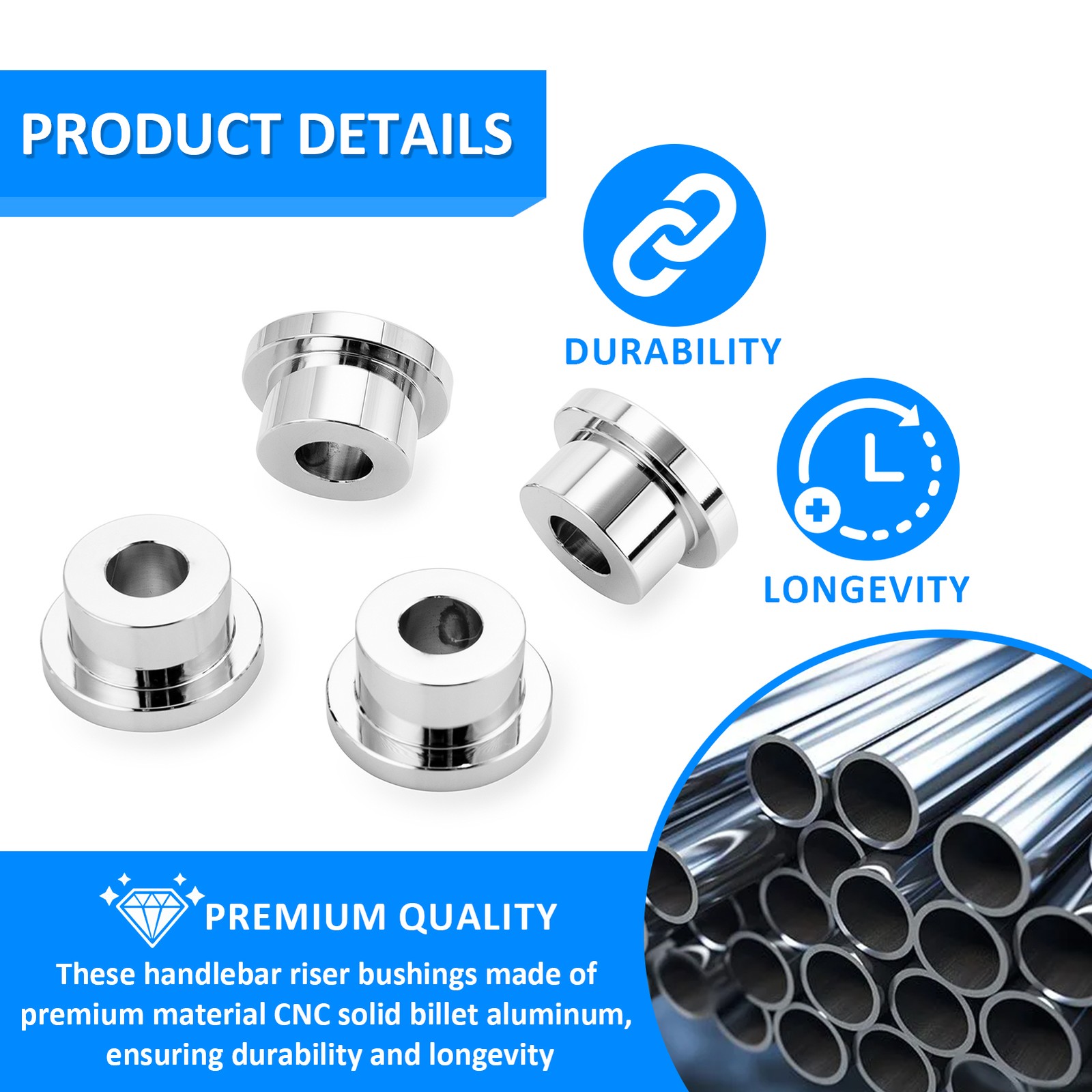 CNC Solid Chrome Billet Handlebar Riser Bushings For CVO FAT BOY DYNA LOW RIDER