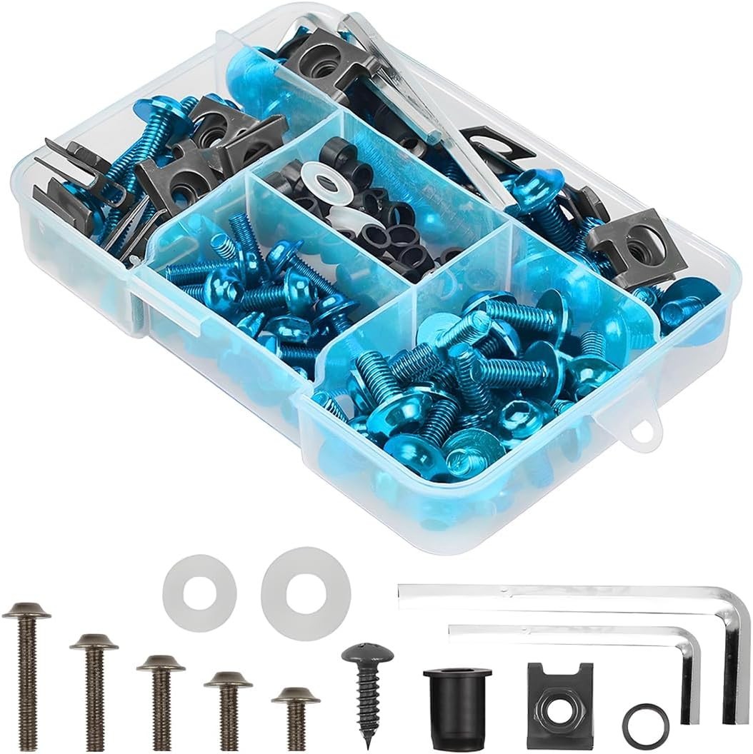 Motorcycle Fairing Bolt Kit, 177pcs M5 M6 Motorcycle Windscreen Screws, Alumi…