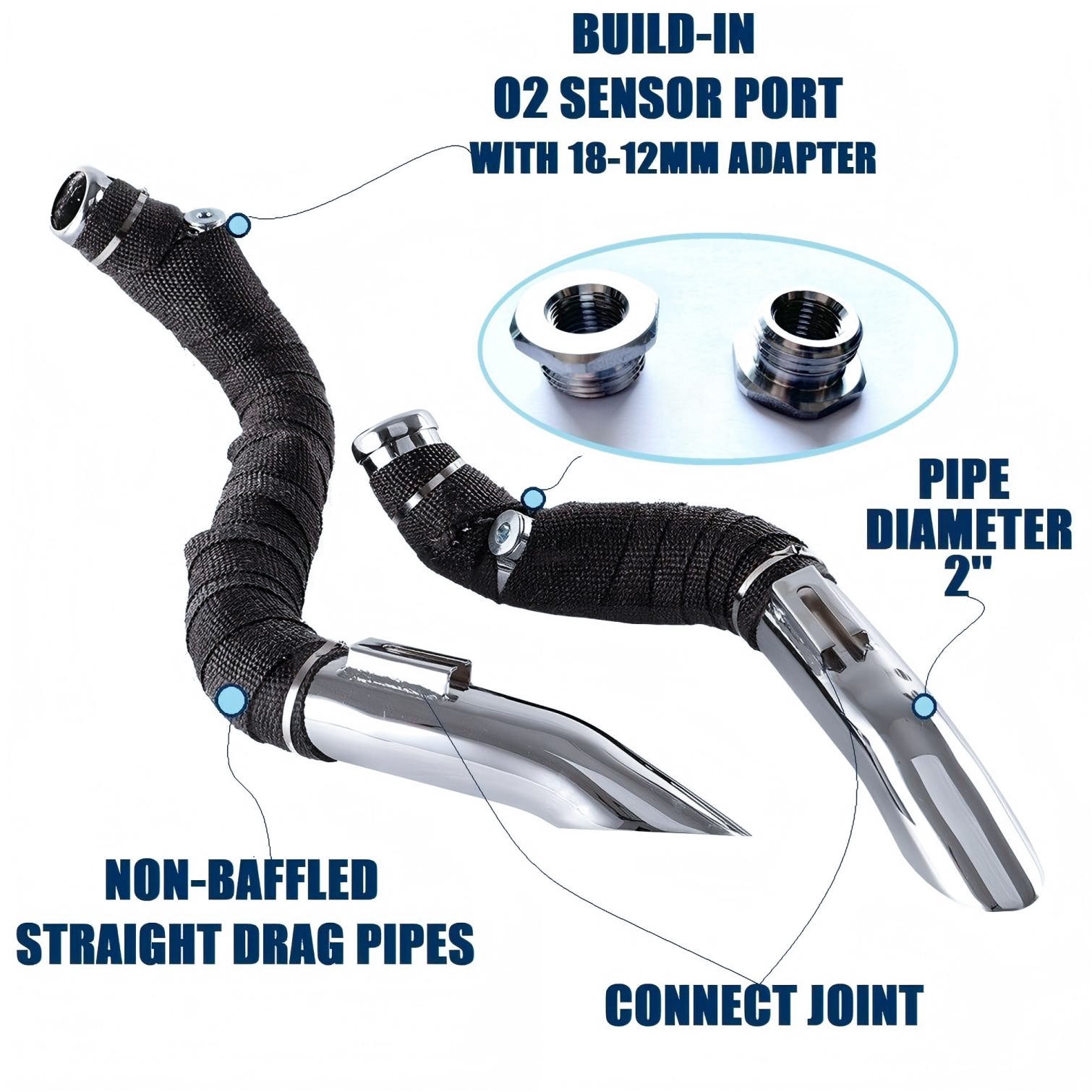 2″ LAF Chrome plating Exhaust Pipes w/ Flange Kits for Harley Sportster Softail.