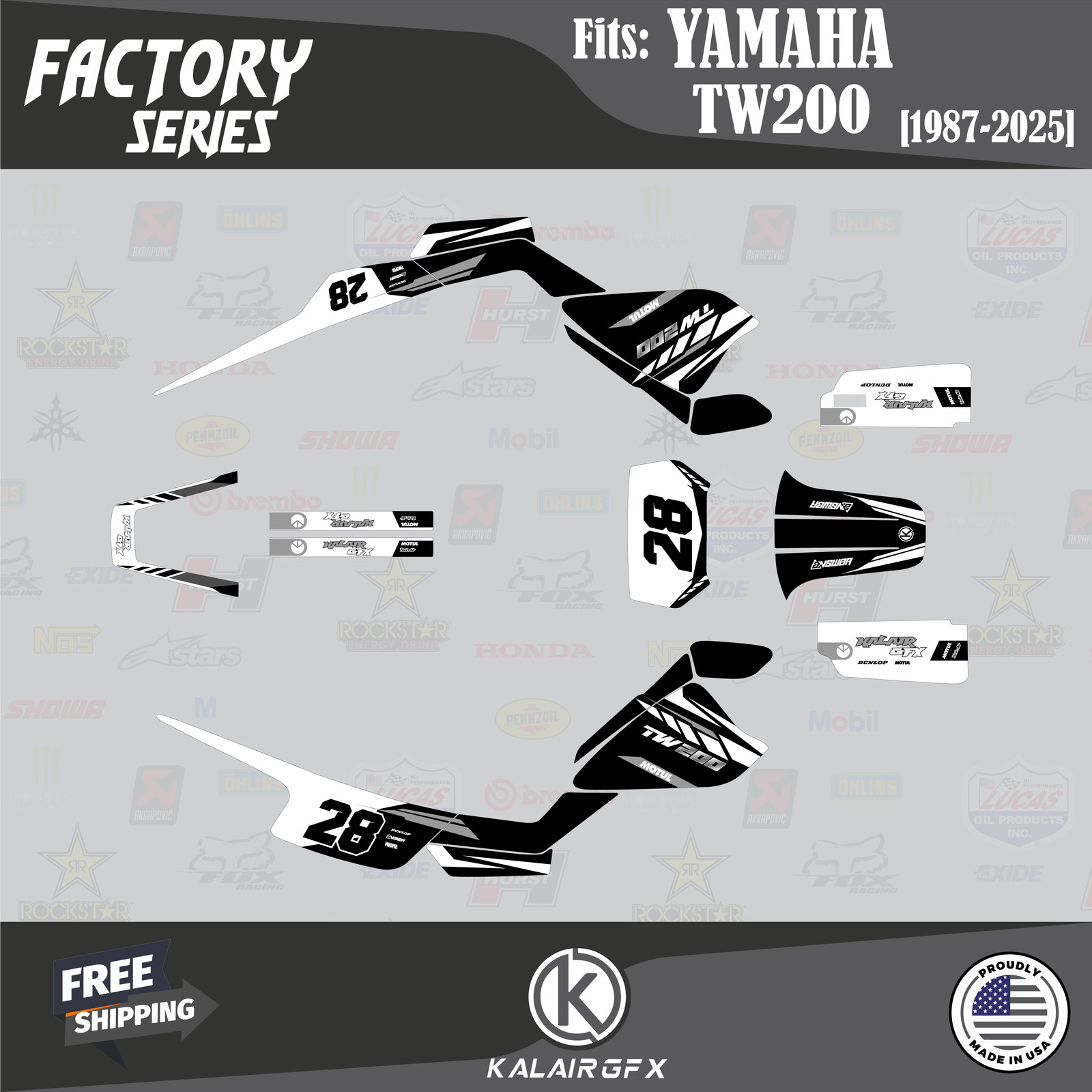 Graphics Kit for YAMAHA TW200 TW 200 (1987-2025) Factory Series – WHITE