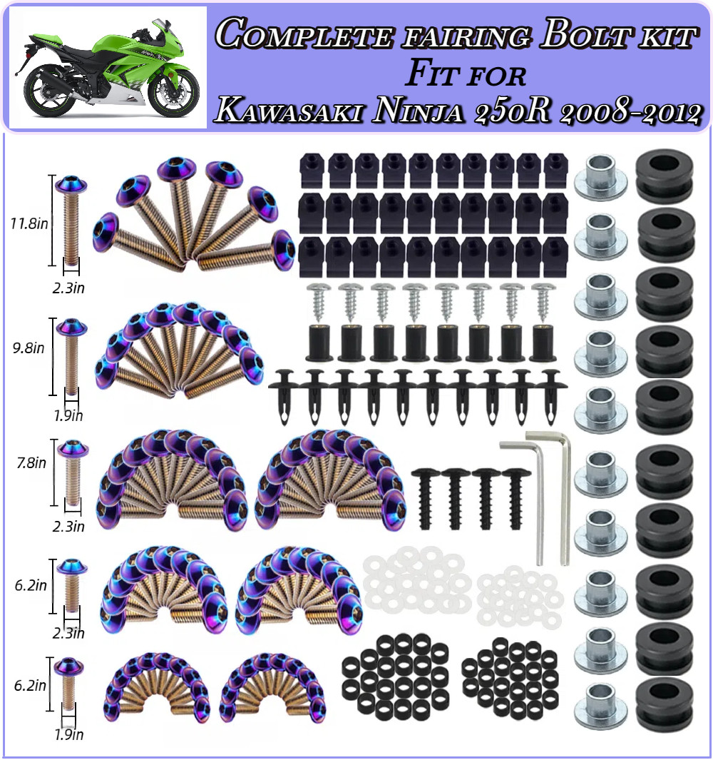 236PCS Purp-Blue Irid. Complete Fairing Bolts for Kawasaki Ninja250R 2008-2012