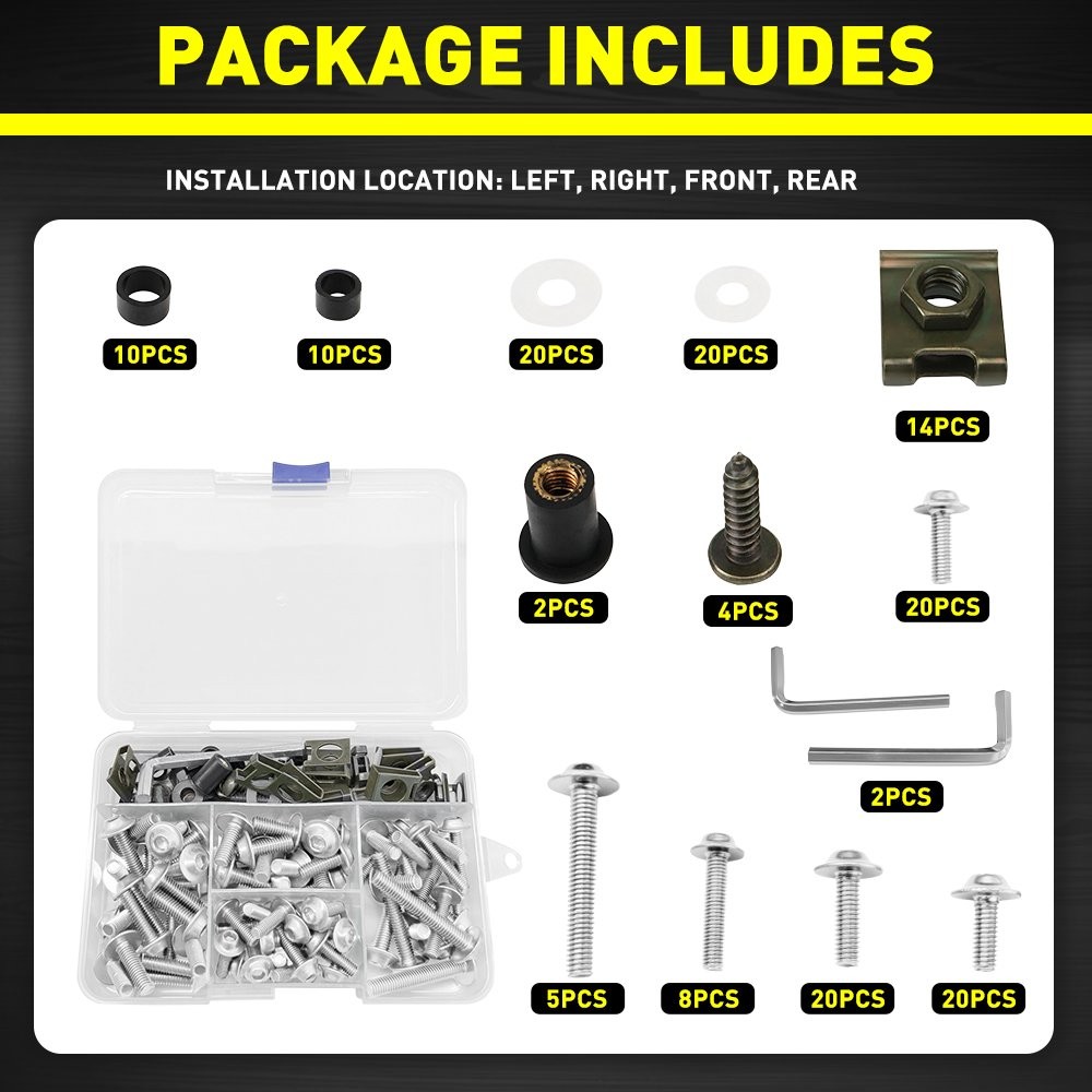 155Pcs Silver Fairing Screws Bolts Fastener Nut Kit Universal Motorcycle Bike US