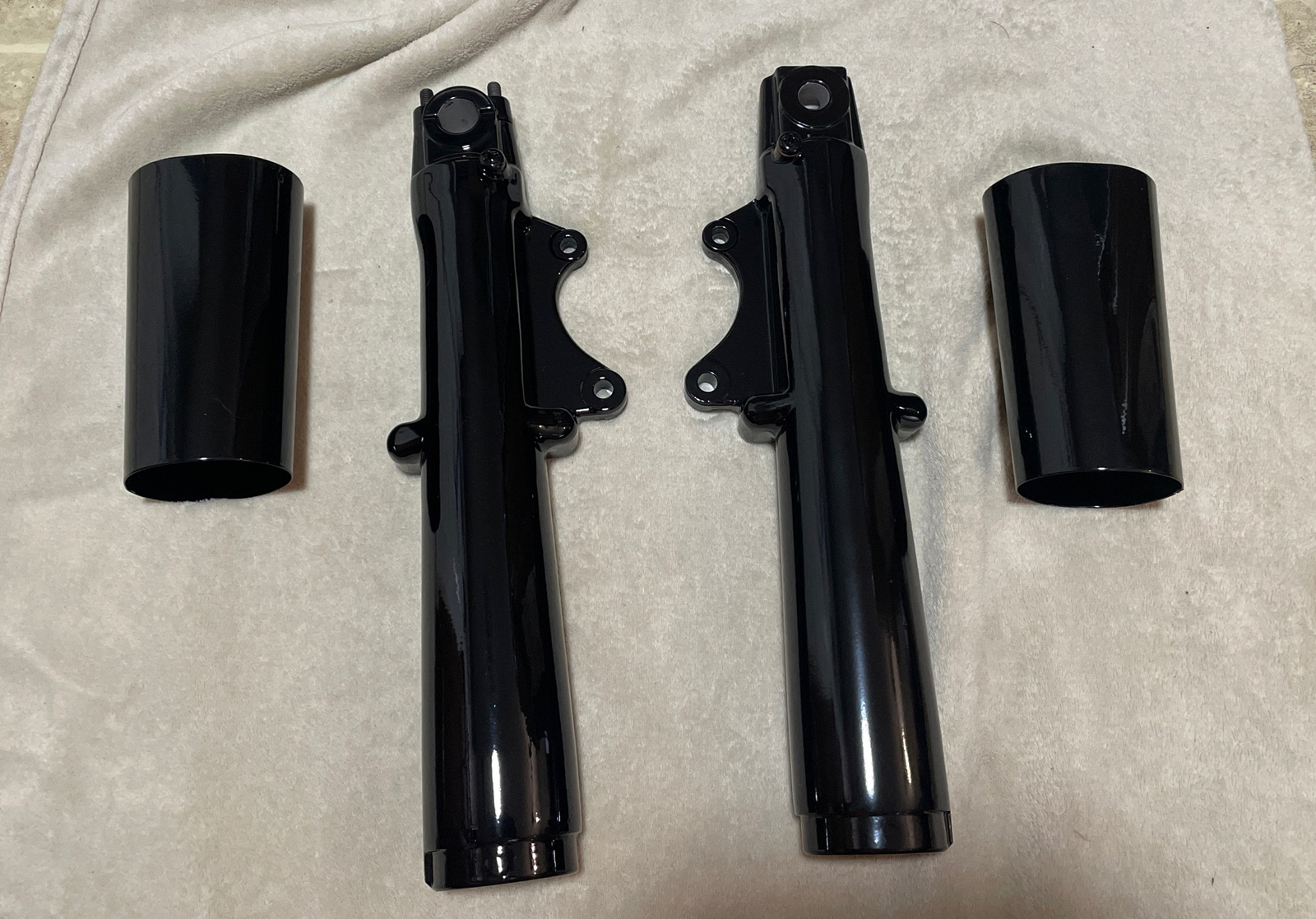 Harley FORK LEGS COW BELLS Touring FLTR GLIDE 1984-1999 Gloss Black Powder Coat