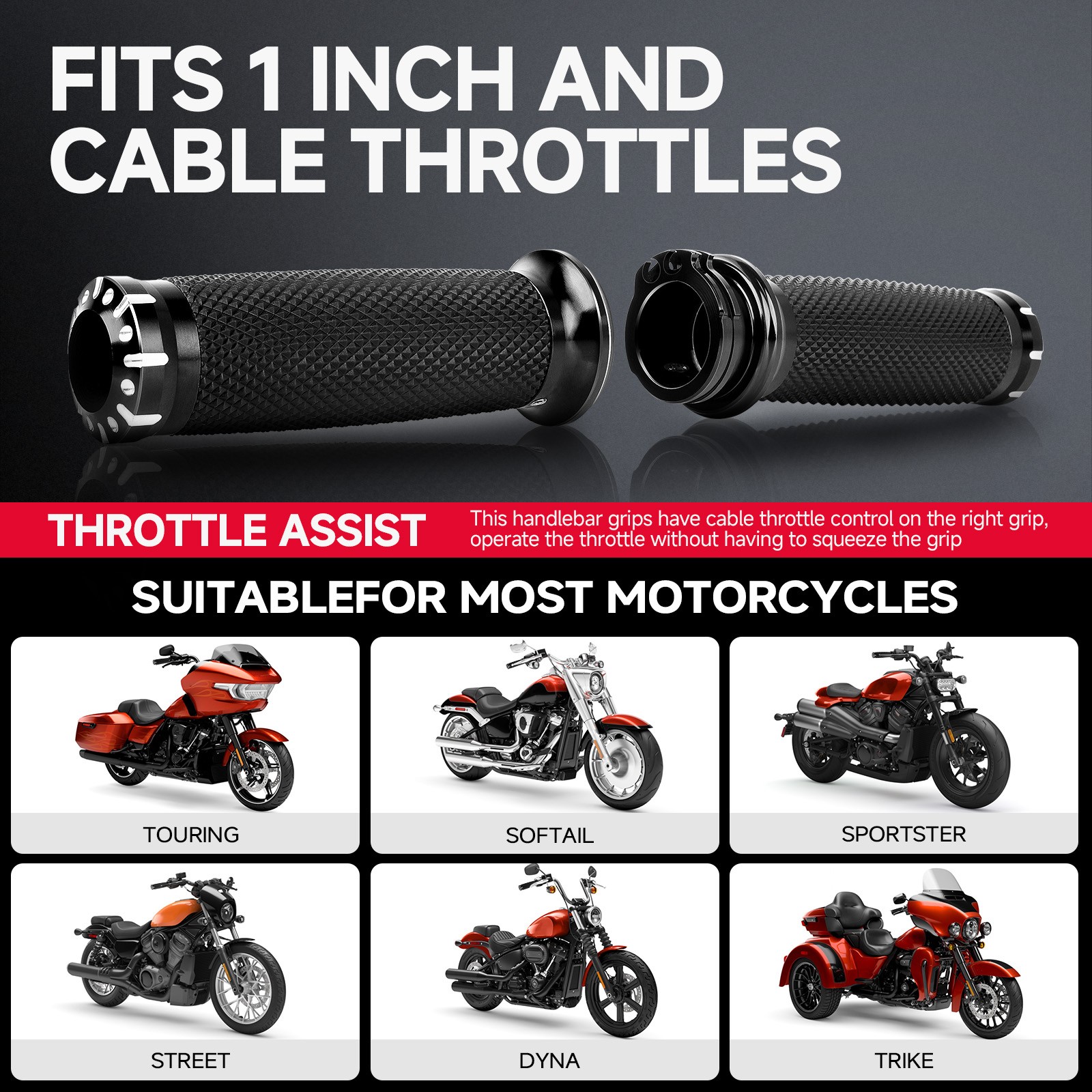 1″ 25mm Handlebars Control Switches +Hand Grips For Harley Sportster XL 883 1200