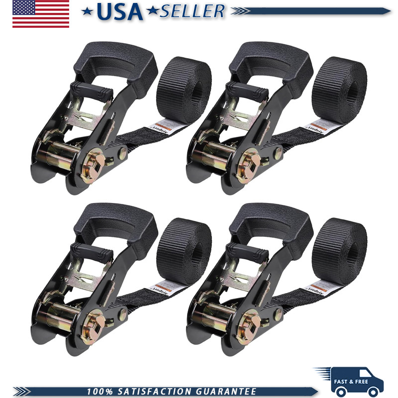 1×8′ Heavy Duty Ratchet Tie Down Straps 1860lbs Break Strength Black Cargo