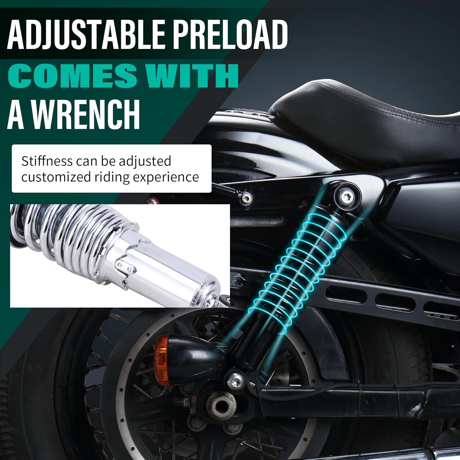 10.5″ Rear Shocks For Harley Dyna Super Glide, Low Rider, Street-Bob 1991-2017