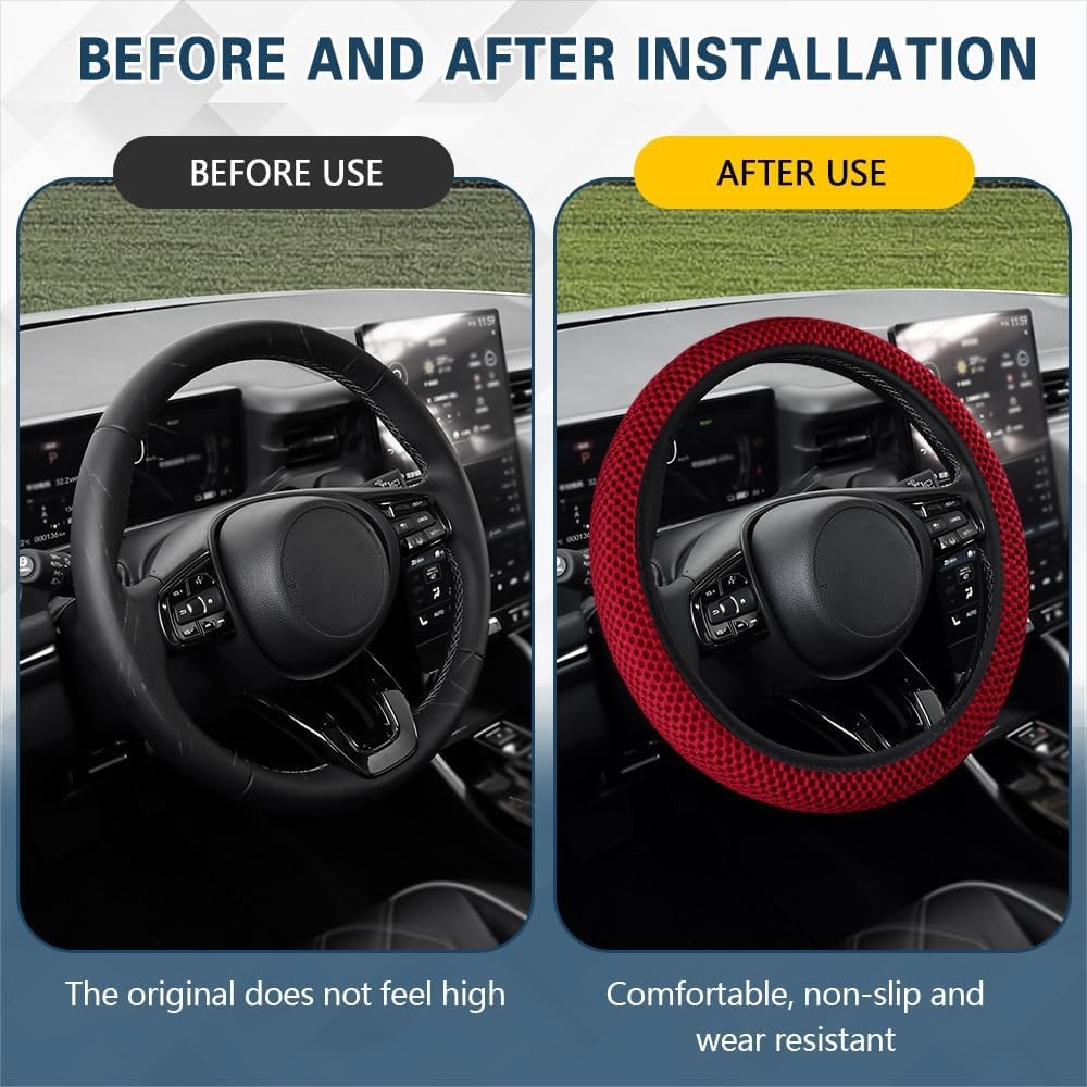 15 Inch Microfiber Breathable Anti-Slip Steering Wheel Cover Elastic SColor: Red