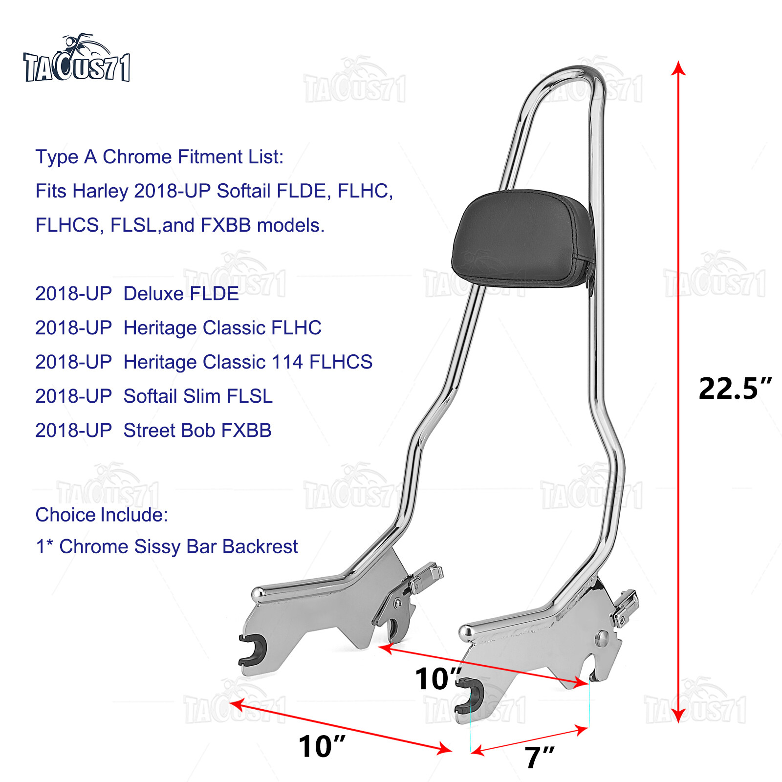 For Harley Softail Detachable Passenger Backrest Sissy Bar/Docking Hardware Kit