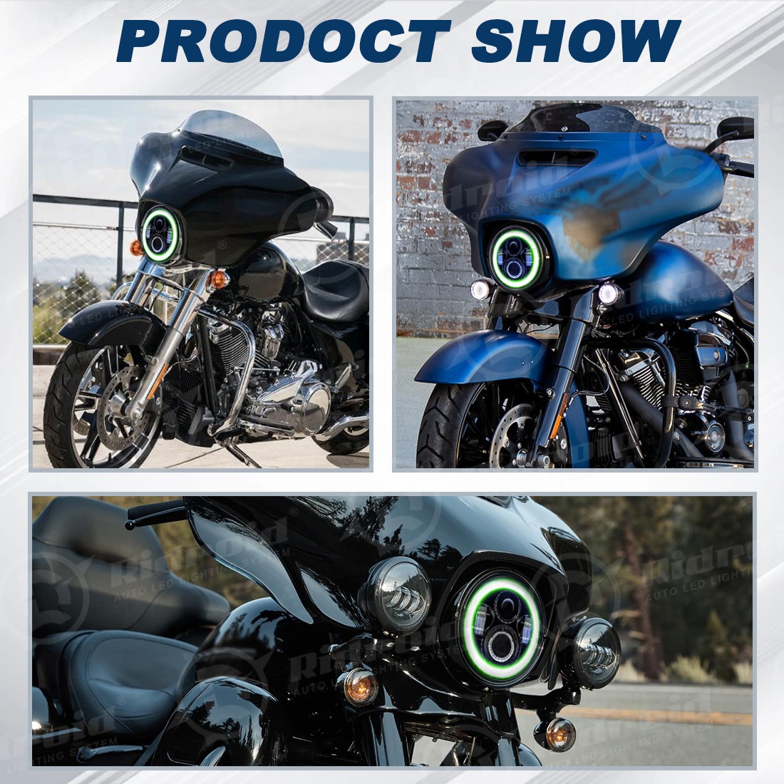 7″ LED Halo Headlight + Bracket Mount Ring for Harley Davidson Touring Road King
