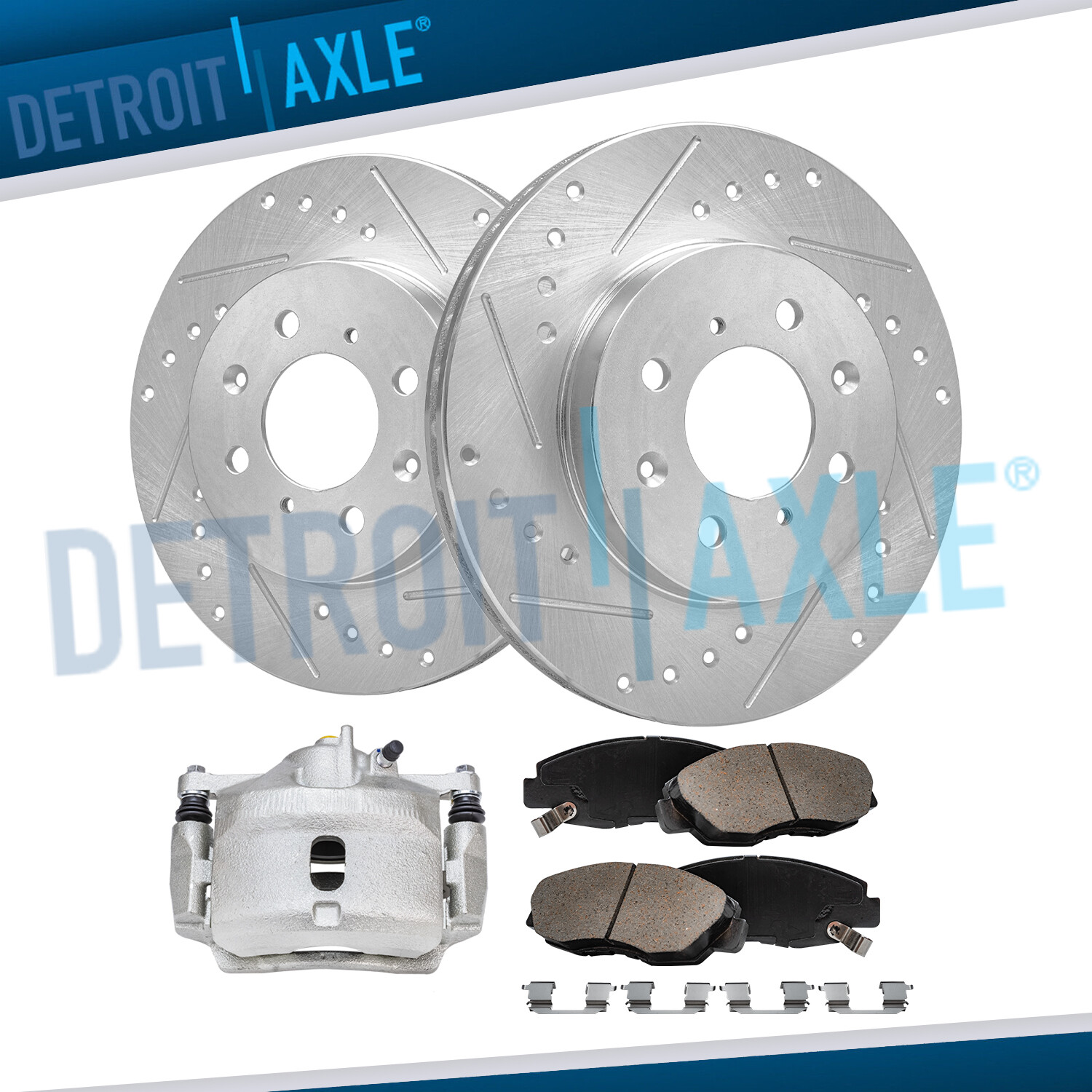 Front Drilled Rotors + Left Caliper Brake Pads for Honda Civic Insight Acura EL