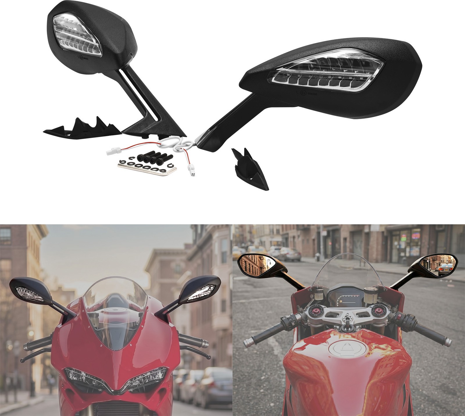 Left Right Side Mirrors Set W/ Turn Signals Fit For Ducati 959 Panigale 15-20