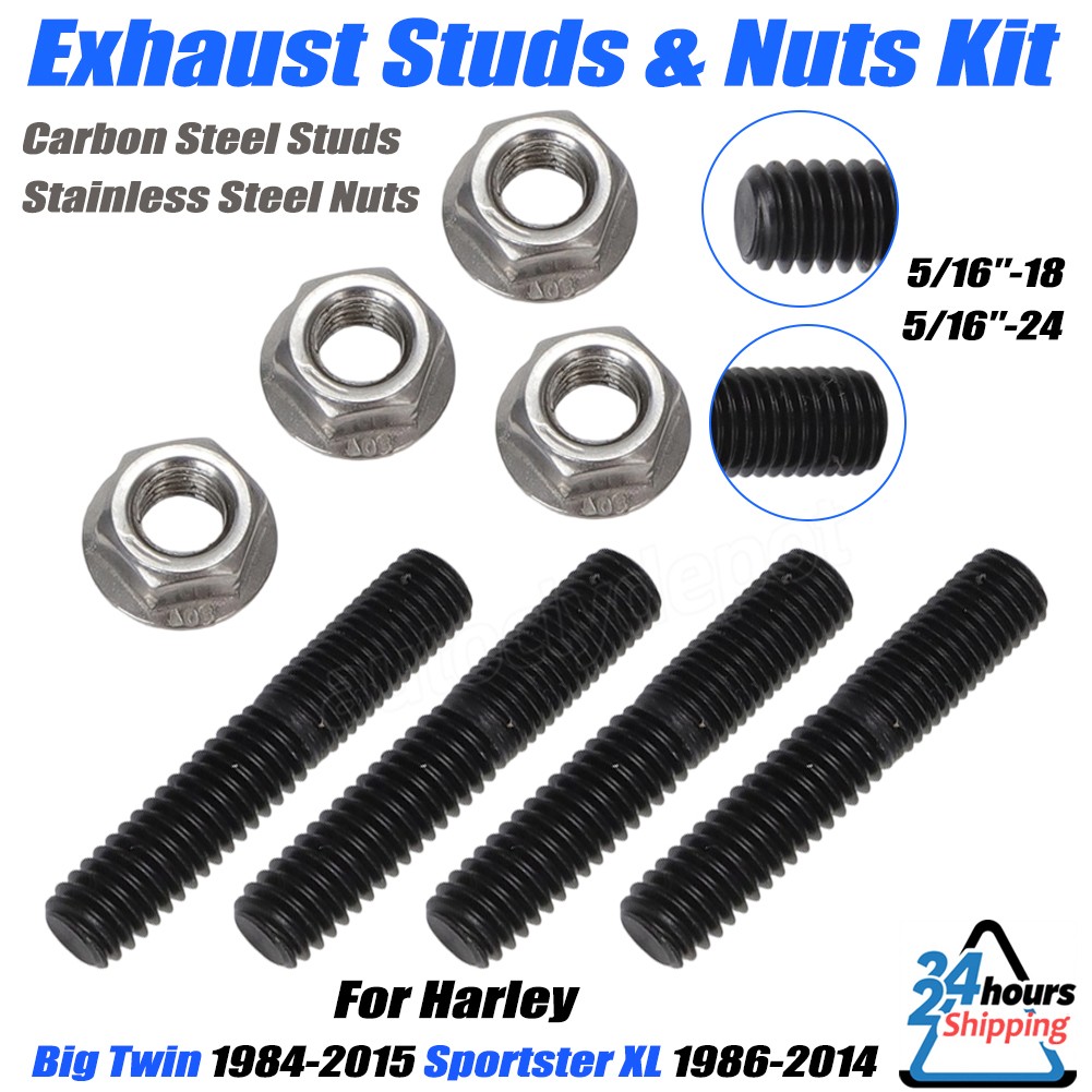 4 Exhaust Flange Studs Nuts For 1984-2015 Harley Big Twin Sportster XL #16715-83